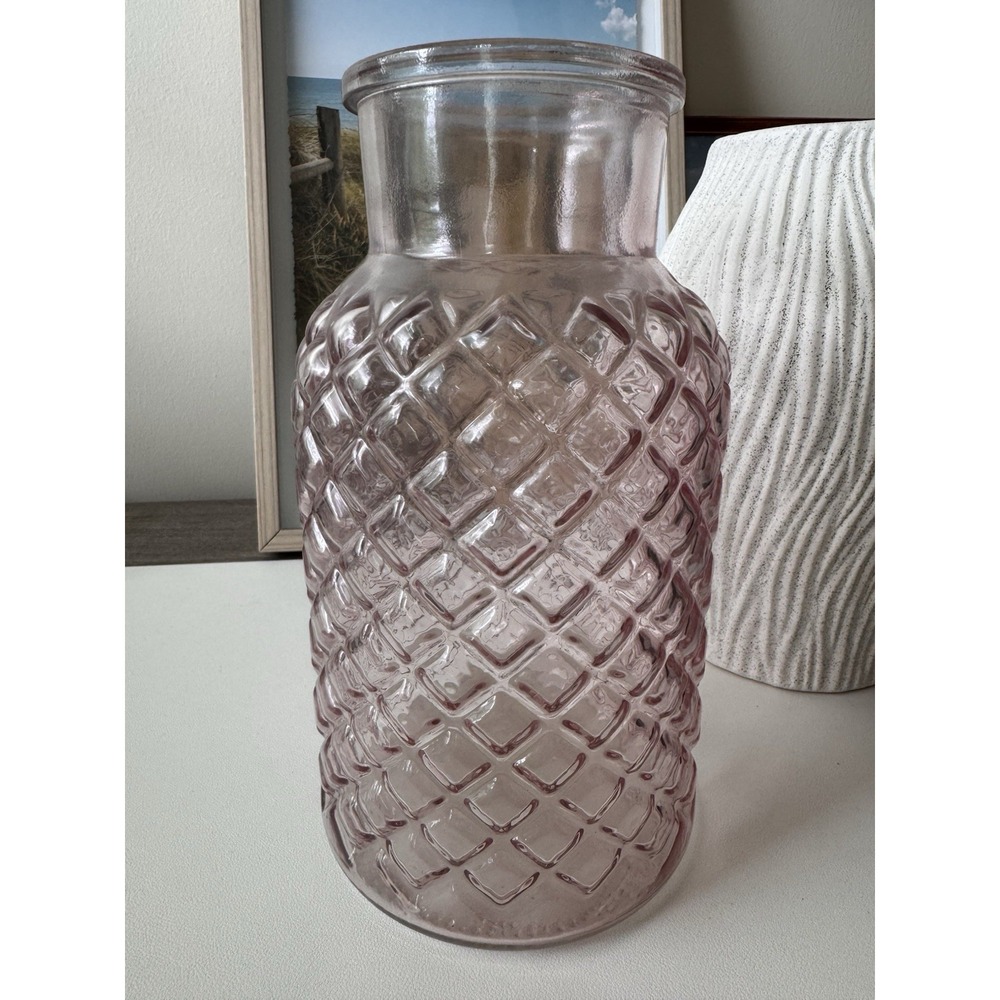 Pink Glass Vase Jar Quilted Pattern Collectible Glass Vase Decorative Vase
